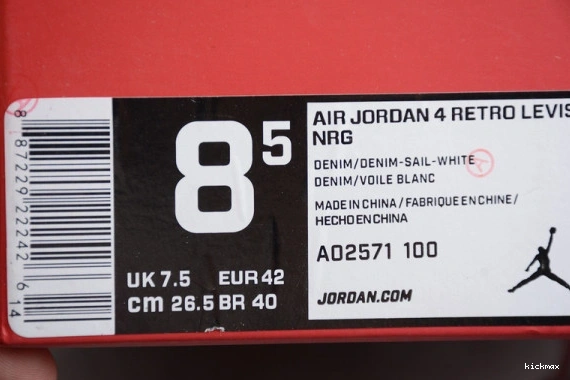 Retro 100 AO2571 Air 4 100 AO2571 (Levi's Levi's Jordan White Tag) 0522